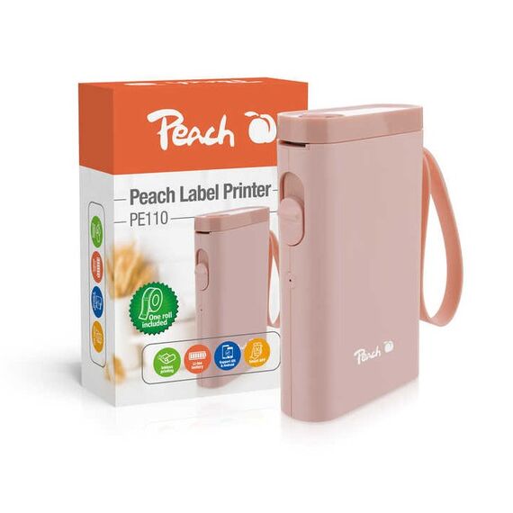 Peach PE110 Etikettendrucker Thermodirekt 203 x 203 DPI 60 mm/sek Kabellos Bluetooth, Farbe: Pink