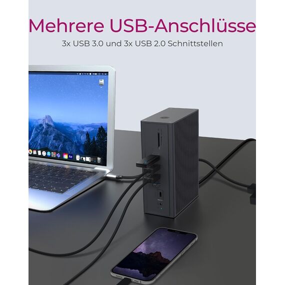 ICY BOX IB-DK2262AC, USB 3.2 Gen 1 Notebook DockingStation, USB 3.2 Gen 1 auf: 6x USB 3.2 Gen 1+2x HDMI®+1x GigabitLAN + Audio + Charger, 6 image