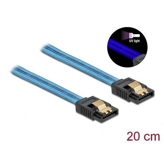 DeLOCK SATA 6 Gb/s Kabel UV Leuchteffekt blau 20 cm, 2 image