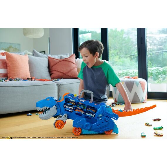 Hot Wheels City Der Ultimative Transporter verwandelt sich in einen T-Rex mit Rennstrecke, Aufbewahrung von mehr als 20 Autos, 2 image