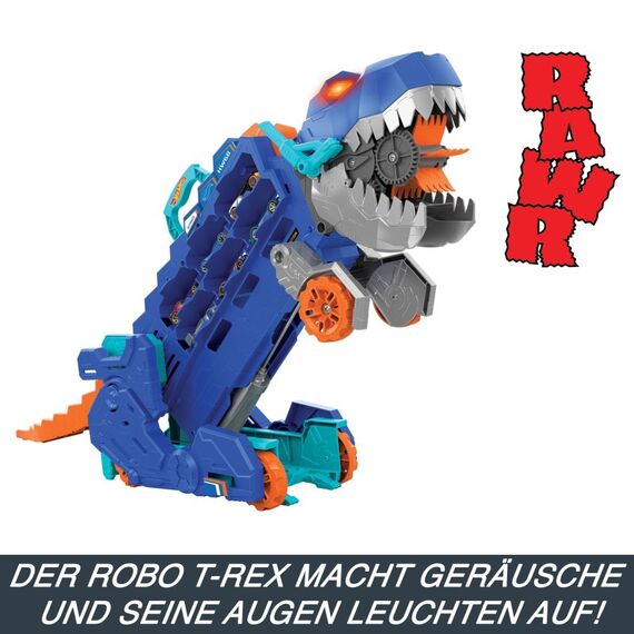 Hot Wheels City Der Ultimative Transporter verwandelt sich in einen T-Rex mit Rennstrecke, Aufbewahrung von mehr als 20 Autos, 8 image