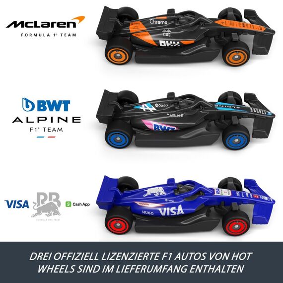 Hot Wheels Racing Formel 1 Rennstrecke-Trackset mit 3 Die-Cast Spielzeugautos im Maßstab 1:64, 7 image
