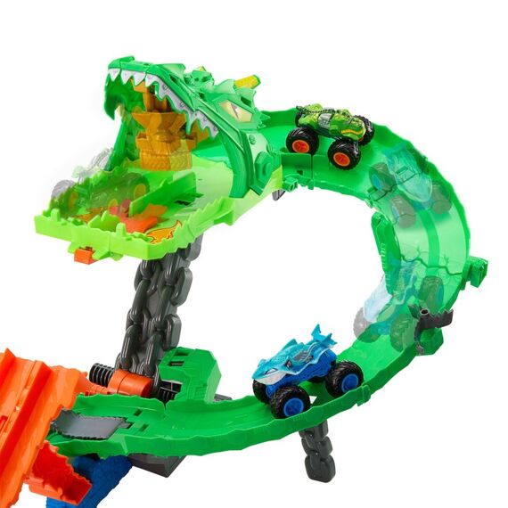 Hot Wheels Monster Trucks Sharks vs. Dinos Drachenzerstörungs-Spielset und 2 Spielzeugtrucks, 3 image
