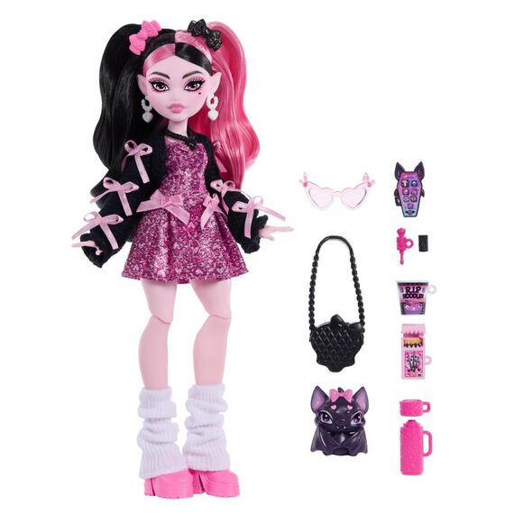 Monster High Draculaura-Modepuppe in Schleifenkleid mit Fledermaus Count Fabulous und 7 Zubehörteilen, 4 image