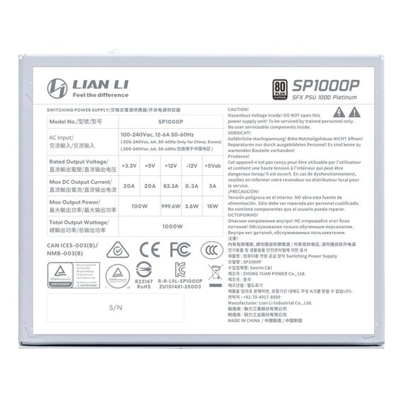 Lian Li SP1000P Netzteil 1000 W 24-pin ATX SFX Weiß, Farbe: Weiß, 4 image