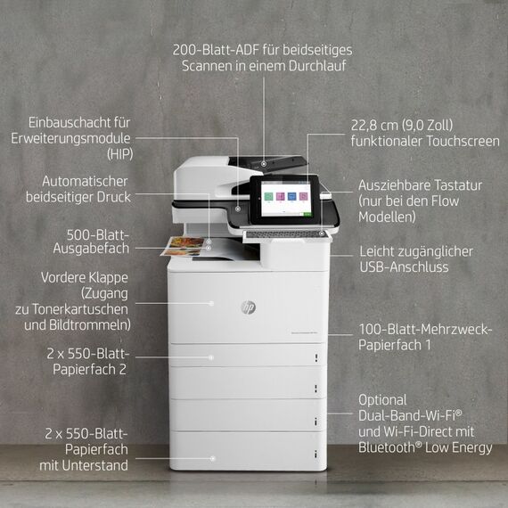 HP Color LaserJet Enterprise Flow LaserJet Enterprise Flow M776z Wireless Multifunction Farbe Drucker, Kopierer, Scanner; Duplex, 6 image