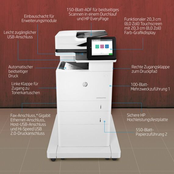 HP LaserJet Enterprise M635fht Multifunction Schwarzweiß Drucker, Nur Ethernet; Kopierer, Scanner, 4 image