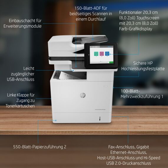 HP LaserJet Enterprise M636fh Multifunction Schwarzweiß Drucker, Nur Ethernet; Kopierer, Scanner, 3 image