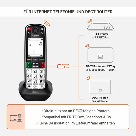Gigaset EASY 500HX Analoges/DECT-Telefon Anrufer-Identifikation Schwarz, Silber, 3 image