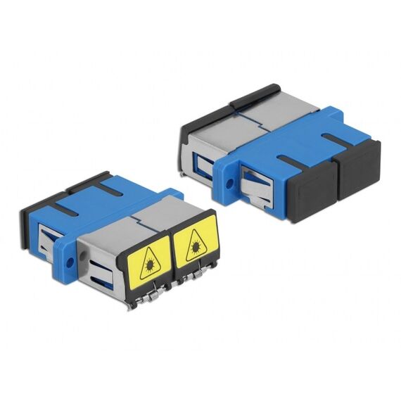 DeLOCK LWL Kupplung mit Laserschutzklappe SC Duplex Buchse zu SC Duplex Buchse Singlemode blau, Farbe: Blau