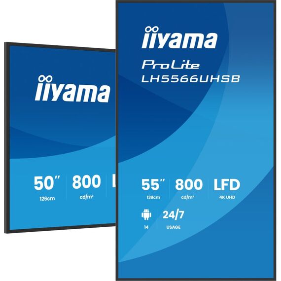 iiyama LH5566UHSB-B1AG Signage-Display Digital Signage Flachbildschirm 139,7 cm (55") LCD WLAN 800 cd/m² 4K Ultra HD Schwarz Eingebauter Prozessor Android 24/7, 4 image