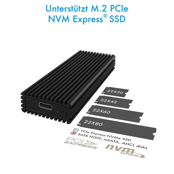 ICY BOX IB-1816M-C31, Type-C® USB 3.2 Gen 2 zu PCIe NVMe M.2 2230/2242/2260/2280 High-Performance SSD Enclosure