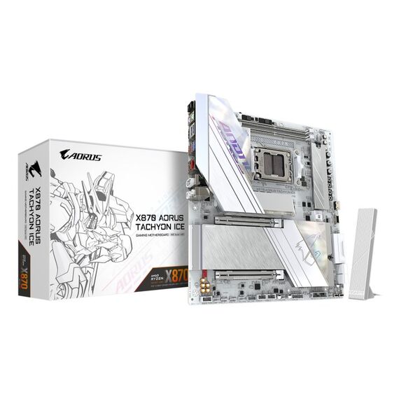 GIGABYTE X870 AORUS TACHYON ICE Mainboard – Unterstützt AMD Ryzen 9000 CPUs, digitale 18+2+2 Phasen VRM, bis zu 9600 MHz DDR5 (OC), 1 x PCIe 5.0 + 2 x PCIe 4.0, Wi-Fi 7, 5 GbE LAN, USB 4