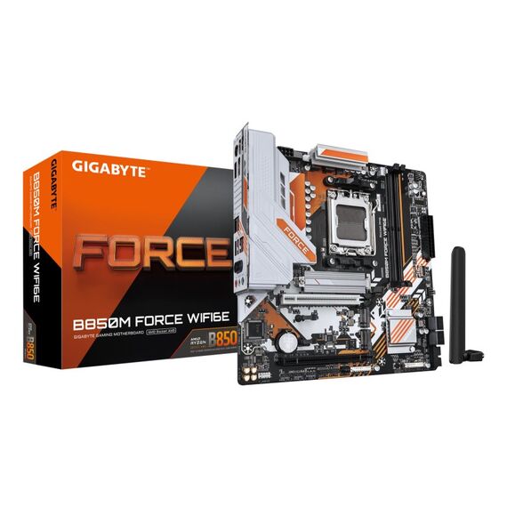 GIGABYTE B850M FORCE WIFI6E Mainboard – Unterstützt AMD Ryzen 9000 Serie Prozessoren, 8+2+2 Phasen Digital-VRM, bis zu 9600 MHz DDR5 (OC), 1 x PCIe 5.0 M.2 + 2 x PCIe 4.0 M.2, Wi-Fi 6E, 2.5 GbE LAN, USB 3.2 Gen 2