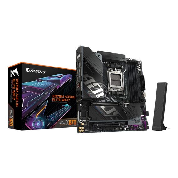 GIGABYTE X870M AORUS ELITE WIFI7 Mainboard – Unterstützt AMD Ryzen 9000 CPUs, digitale 14+2+2 Phasen VRM, bis zu 8200 MHz DDR5 (OC), 1 x PCIe 5.0 + 1 x PCIe 4.0, Wi-Fi 7, 2.5 GbE LAN, USB 4