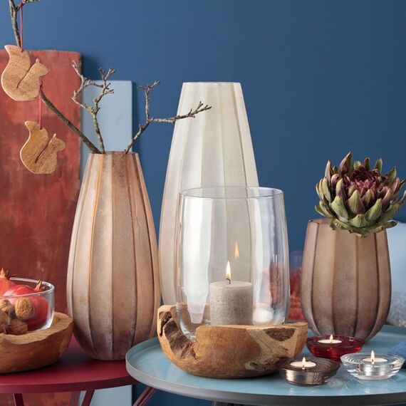 LEONARDO TERRA Kerzenständer Glas, Holz Braun, Transparent