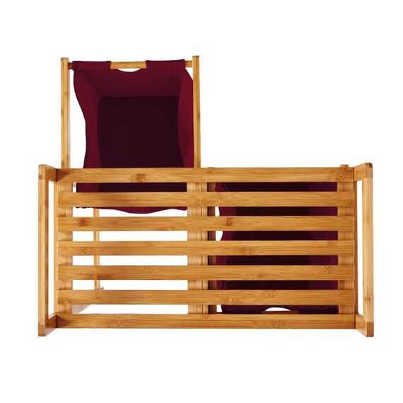 Lumaland 08515 Wäschekorb 60 l Rechteckig Bambus, Baumwolle, Polyester, Holz Bambus, Bordeaux, Farbe: Bambus, Bordeaux, 5 image
