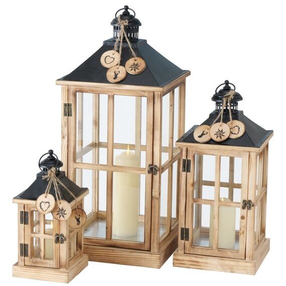 Boltze Tauern Laterne Kerze Schwarz, Transparent, Holz