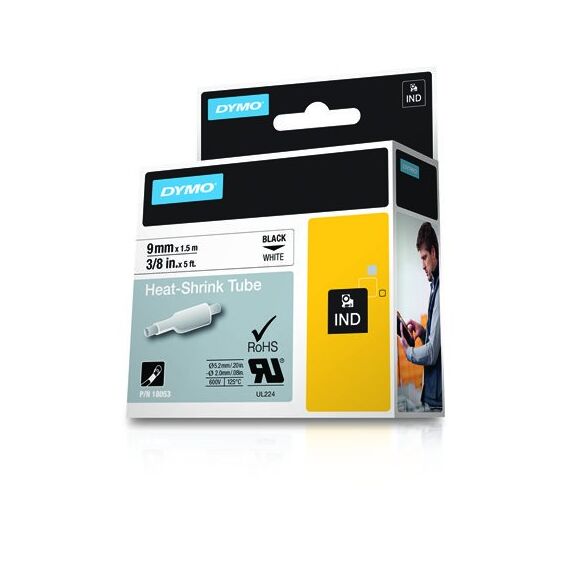 DYMO IND Schrumpfschlauch-Etiketten - 9mm x 1,5m - Schwarz auf Weiß, 2 image