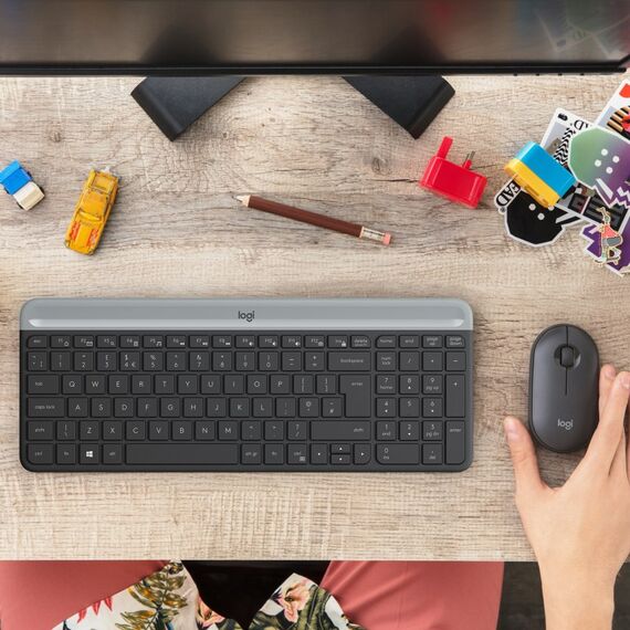 Logitech Slim MK470 Tastatur Maus enthalten Universal RF Wireless QWERTZ Schweiz Graphit