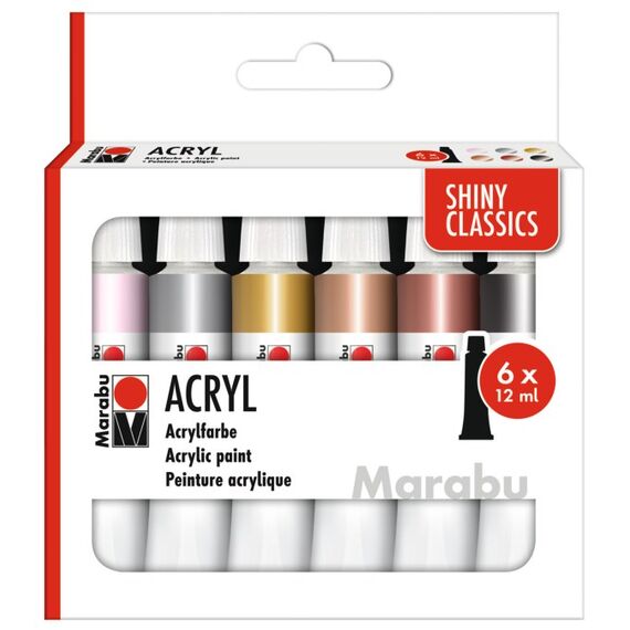 Marabu Shiny Classics Acrylfarbe 12 ml Schwarz, Bronze, Kupfer, Gold, Rose, Silber Tube