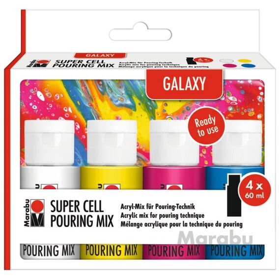 Marabu Galaxy Acrylfarbe 60 ml Blau, Pink, Weiß, Gelb Flasche