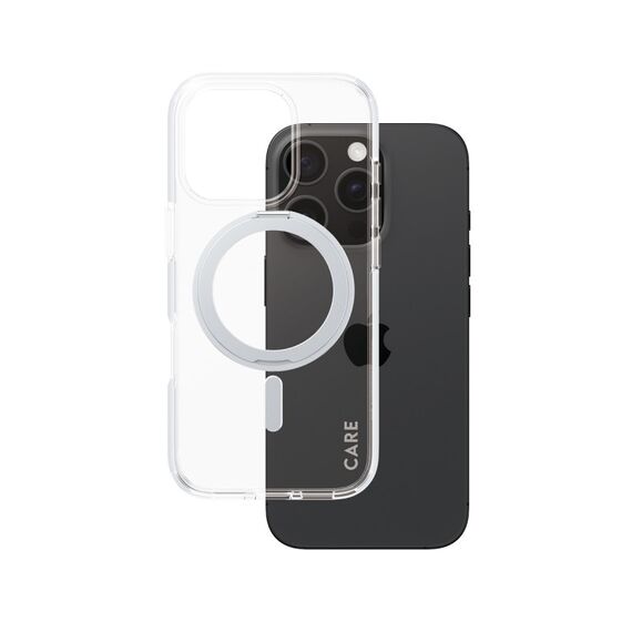 PanzerGlass CARE™ by ® Case Transparent m. Silber Kickstand & MagSafe iPhone 16 Pro