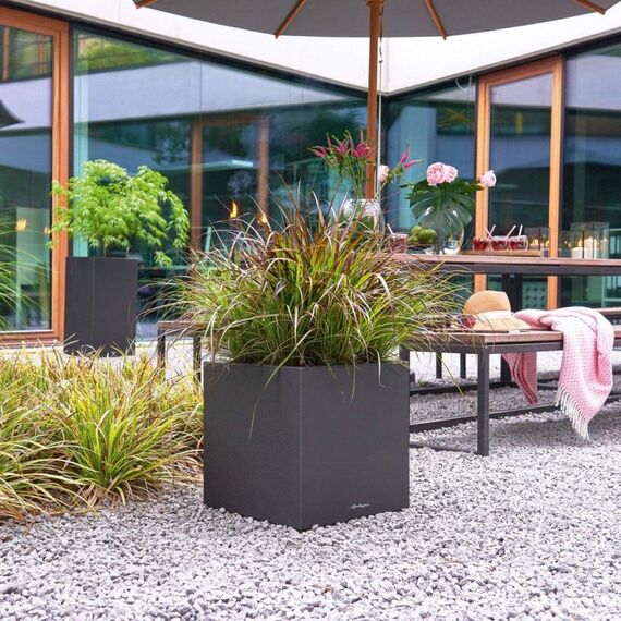 LECHUZA Canto Stone 40 low Drinnen/Draußen Pflanzgefäß Freistehend Polypropylen (PP) Schwarz, Graphit, Farbe: Schwarz, Graphit, 4 image
