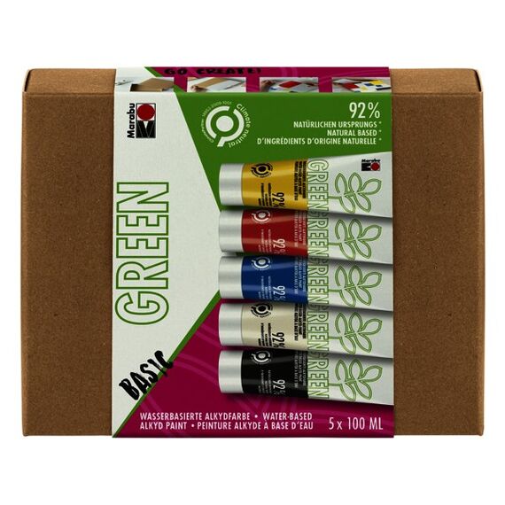 Marabu 1450000000080 Farbe auf Wasserbasis Schwarz, Blau, Rot, Weiß, Gelb 100 ml Tube 5 Stück(e)