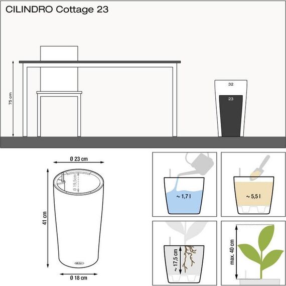 LECHUZA CILINDRO Cottage 23 Schwarz Kunststoff 1 Stück(e), 3 image