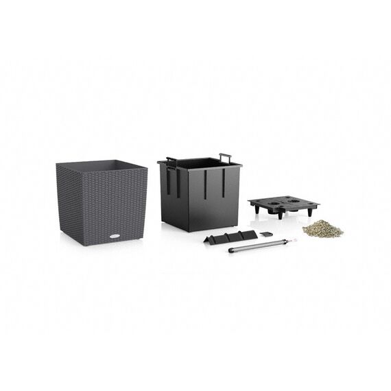 LECHUZA CUBE Cottage 30 All-in-One Set Drinnen/Draußen Topfpflanzer Freistehend Polypropylen (PP) Grau, Farbe: Grau