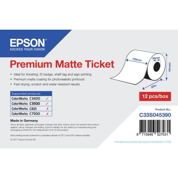Epson Premium Matte Ticket Roll, 102 mm x 50 m