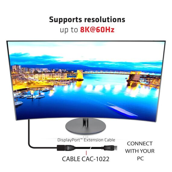 CLUB3D DisplayPort 1.4 HBR3-Verlängerungskabel 8K60Hz M/W 2m/6.56ft, 6 image