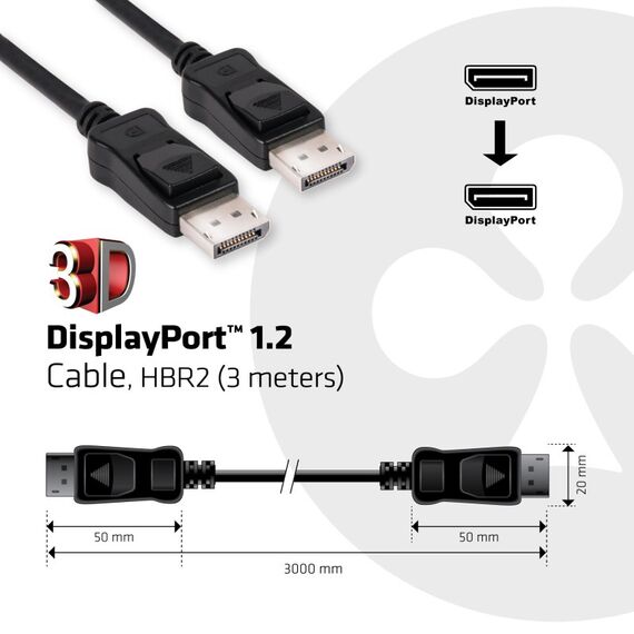 CLUB3D Displayport 1.2 Cable M/M 3Meter 4K60Hz 21.6Gbps, 4 image