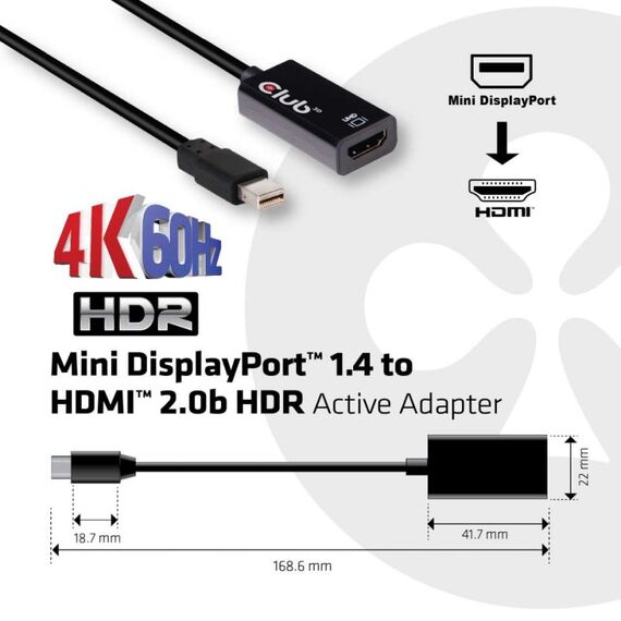 CLUB3D Mini DisplayPort 1.4 auf HDMI 2.0b HDR Aktiver Adapter, 2 image