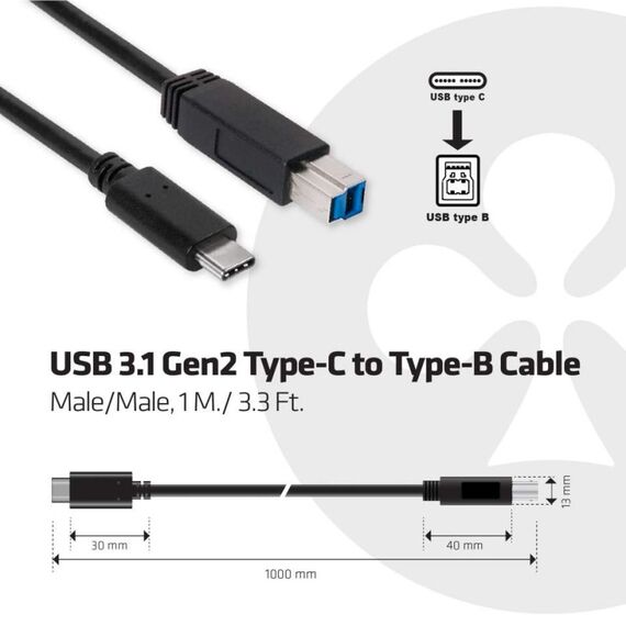 CLUB3D USB 3.1 Gen2 Type-C auf Type-B Kabel 1M. Stecker/Stecker, 2 image