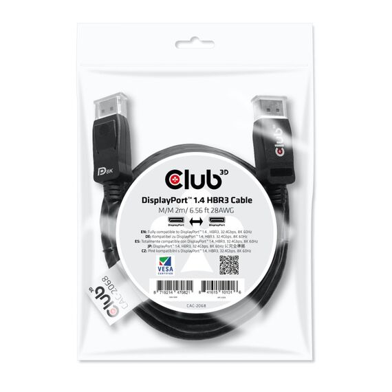CLUB3D DisplayPort 1.4 HBR3 Kabel Stecker/Stecker 2 Meter 8K60Hz