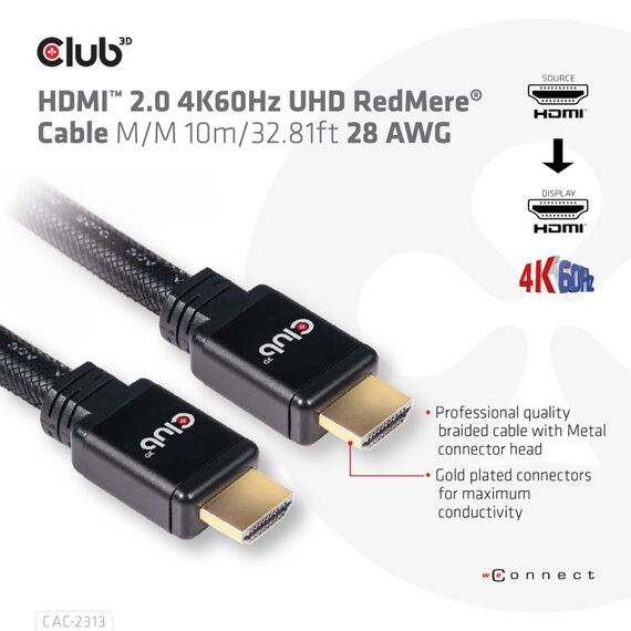 CLUB3D HDMI 2.0 4K60Hz RedMere Kabel 10 meter, 6 image