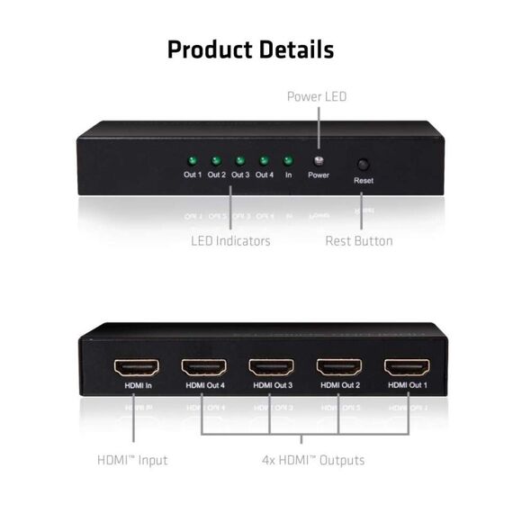 CLUB3D HDMI™ 4K@60Hz UHD Splitter AC Power 4 ports, 4 image