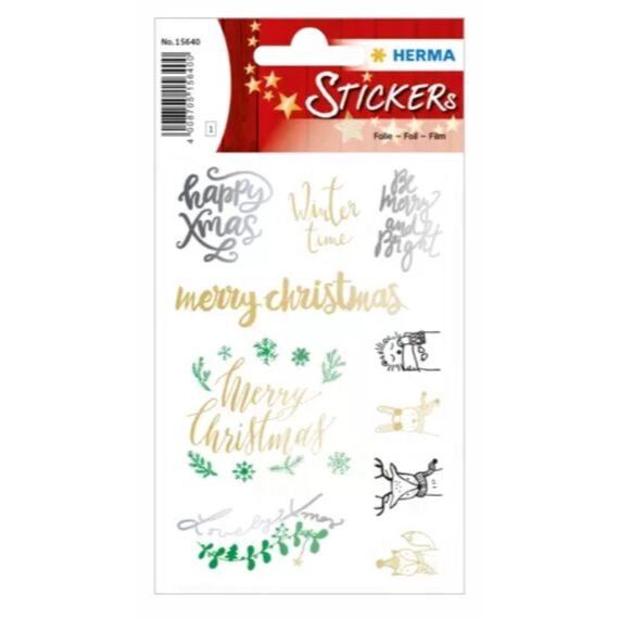 HERMA Lovely Xmas Dekorativer Aufkleber Folie Gold, Grün, Silber Permanent 10 Stück(e)