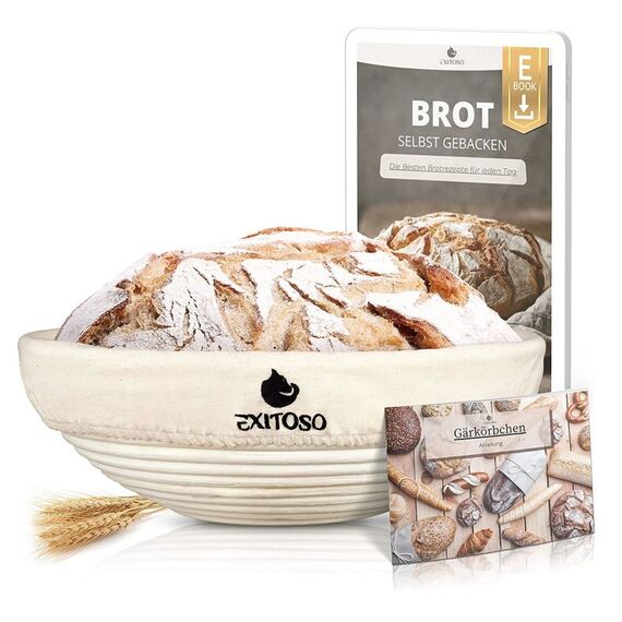 Exitoso 15792 Brotkorb Rund Rattan Beige, Weiß, 2 image