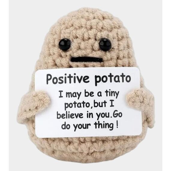 I am Creative Positive Potato, Gehäkeltes Mini Plüschtier / Glücksbringer, Braun, 7.5 x 5.5 cm