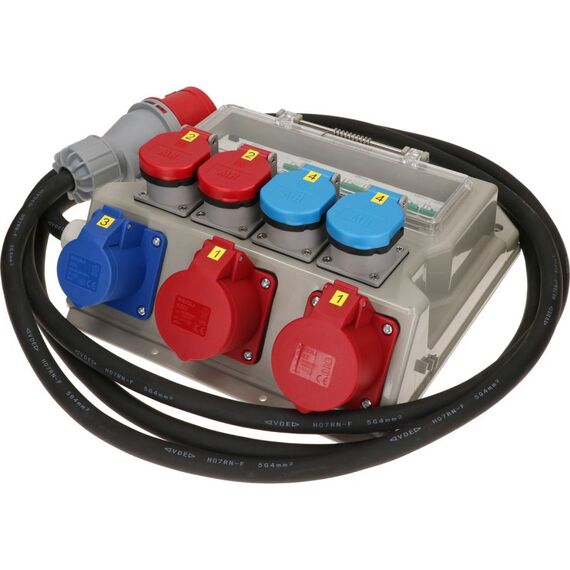 Max Hauri AG 168603 Verlängerungskabel 4,5 m 7 AC-Ausgänge Drinnen/Draußen Blau, Hellgrau, Rot