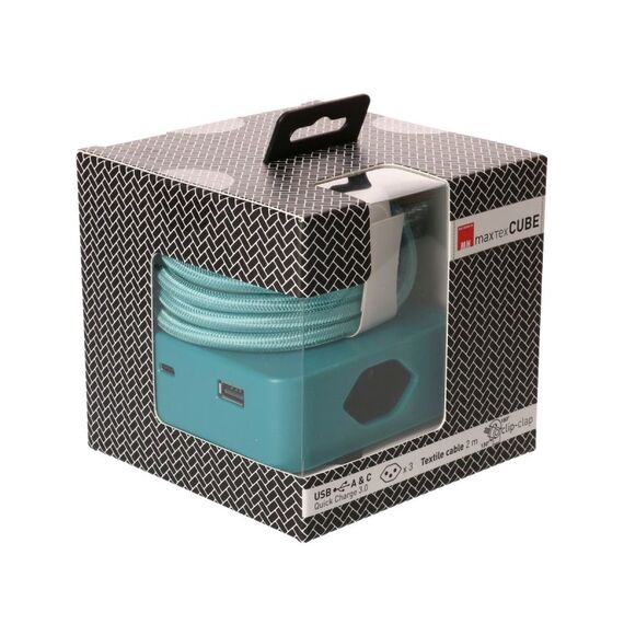 MaxTex Cube Verlängerungskabel 2 m 3 AC-Ausgänge Drinnen Schwarz, Türkis, Farbe: Schwarz, Türkis, 3 image