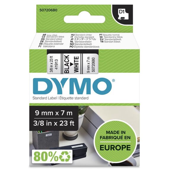 DYMO Original D1-Etiettenband | 9 mm x 7 m | schwarz auf weiß | selbstklebendes Etikettenband | für LabelManager-Beschriftungsgerät