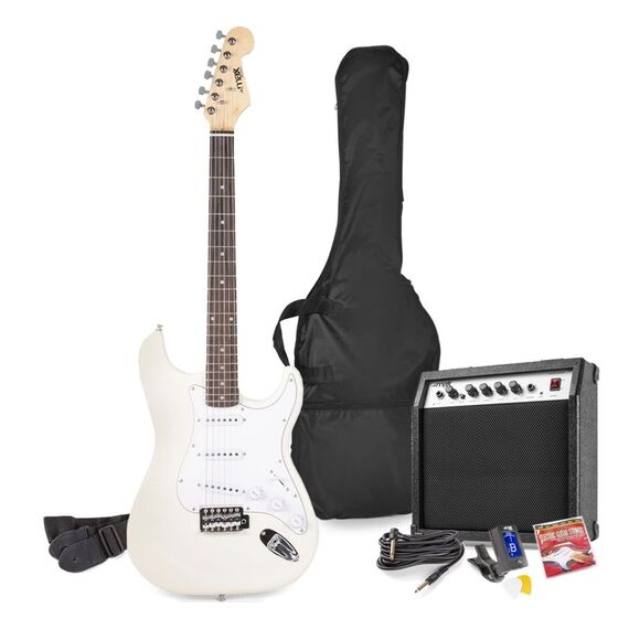 MAX Music GigKit E-Gitarre Stratocaster 6 Saiten Weiß, Farbe: Weiß