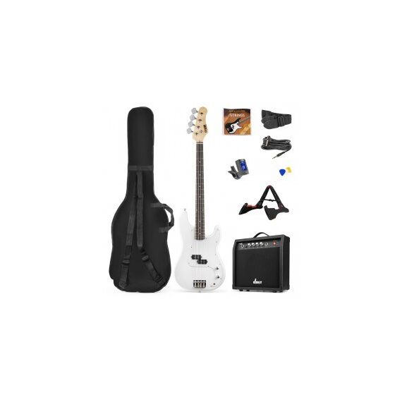 MAX Music GigKitWh E-Bassgitarre Weiß 4 Saiten 6,75 kg, Farbe: Weiß