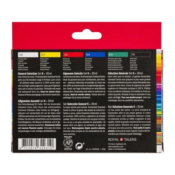 Royal Talens 17820406 Acrylfarbe 20 ml Schwarz, Blau, Grün, Rot, Weiß, Gelb Tube, 2 image