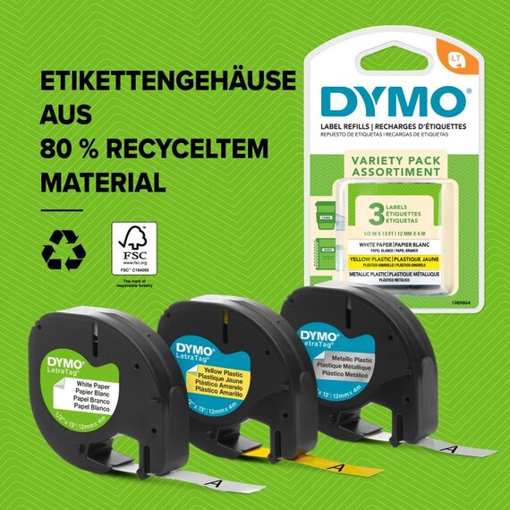 DYMO Original LetraTag Etikettenband | schwarz auf blau | 12 mm x 4 m | selbstklebendes Kunststoffetiketten | für LetraTag-Beschriftungsgerät, 9 image