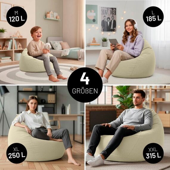 Lumaland Sitzsack 120l beige Comfort Drinnen V-förmig, 5 image
